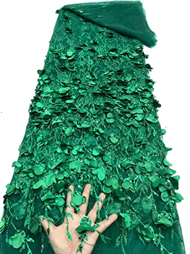 3D Französischer Spitzenstoff Gold Tüll Mesh Spitze Stoff Nigeria Hochzeit Spitze 4,5 m/Stück ML81N127 (Grün) von generic