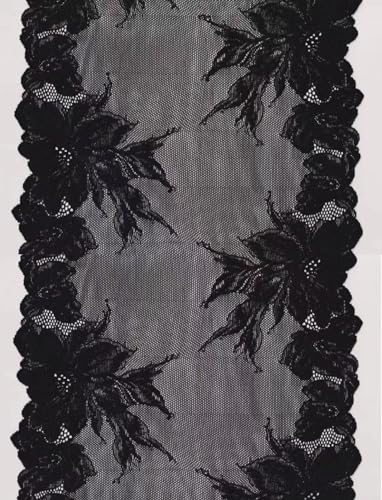 4,5 m (schwarz), 5,1 cm Stretch, Seiden-Spitzenstoff, elastischer Spitzenstoff, Kleidungs- und Bastelbedarf, Spitzenband, Blumenapplikation, Dessous, Kostüm von Generic