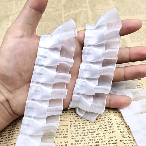 4,5 m 2-lagige Organza-Spitzenborte, 4 cm, Vintage-Stil, plissiert, Organza-Spitzenbänder, für Applikationen, Nähen, Hochzeitsverzierung, DIY-Dekor (weiß) von Generic