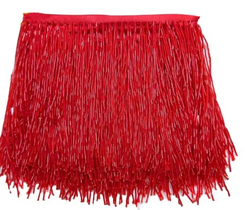 4,5 m Nähperlenquaste, goldfarben, schwer, handgefertigt, Fransenzubehör, Basteln, Vorhänge, Partykleid, Bordüre, Rot, 30 cm von Generic