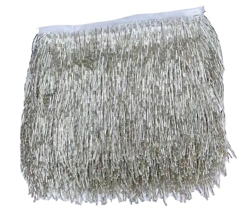 4,5 m Nähperlenquaste, goldfarben, schwer, handgefertigt, Fransenzubehör, Basteln, Vorhänge, Partykleid, Bordüre, Silber, 30 cm von Generic