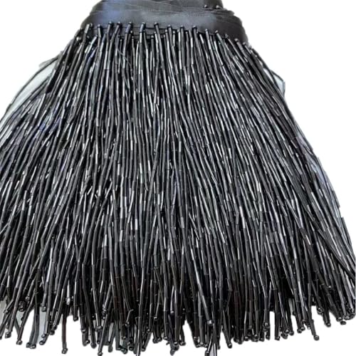 4,5 m Nähperlenquaste, goldfarben, schwer, handgefertigt, Fransenzubehör, Basteln, Vorhänge, Partykleid, Bordüre, schwarz, 30 cm von Generic
