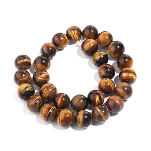 4/6/8/10 mm Naturstein Tigerauge, runde Perlen für Schmuckherstellung, DIY, Armband, Halskette, ES, 38,1 cm Strang, 14 mm (24 Stück) von Generic