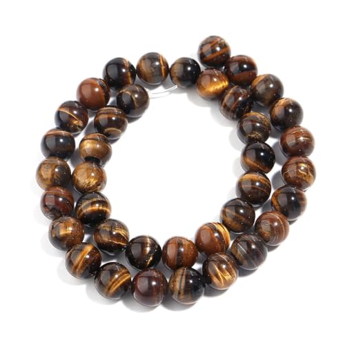 4/6/8/10 mm Naturstein-Tigeraugen-Perlen für Schmuckherstellung, DIY, Armband, Halskette, ES, 38,1 cm Strang, 10 mm (32 Stück) von Generic
