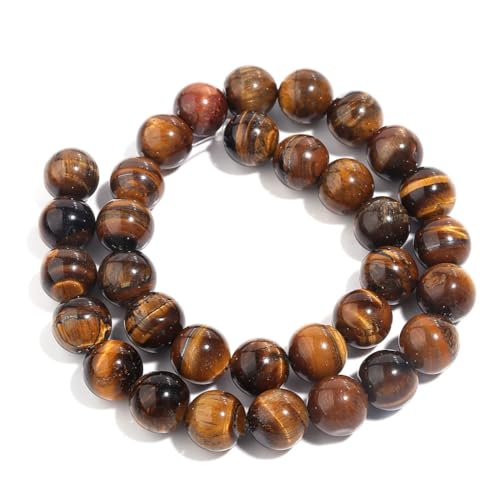 4/6/8/10 mm Naturstein-Tigeraugen-Perlen für Schmuckherstellung, DIY, Armband, Halskette, ES, 38,1 cm Strang, 12 mm (28 Stück) von Generic