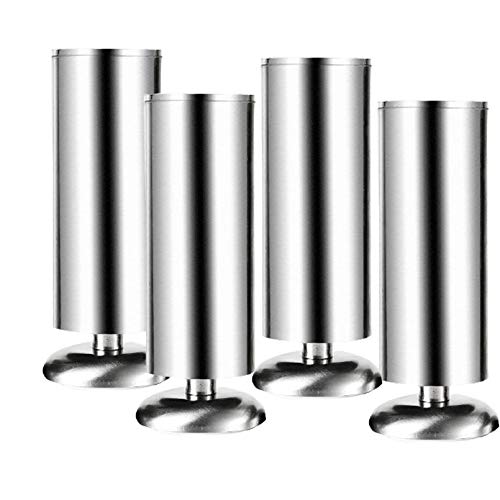 4 Stück Möbelbeine aus Metall, Schrankbeine aus Edelstahl, Moderne Sofabeine aus rundem Rohr, höhenverstellbare Couchtischbeine, leicht zu reinigen und zu pflegen, für Bettschrank, Silber, 3 von Generic