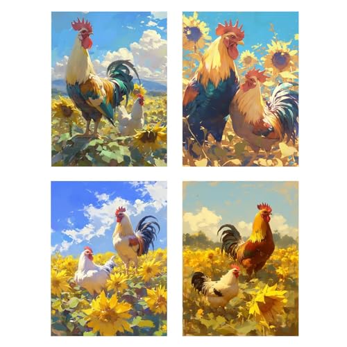 4 Stück Tier Diamond Painting Klein 40x55cm Diamant Painting Bilder Huhn DIY 5D Strass Kristall Gem Kinder Anfänger Stickerei Kreuzstich Mosaikherstellung Basteln Home Schlafzimmer Dekoration z129f von Generic