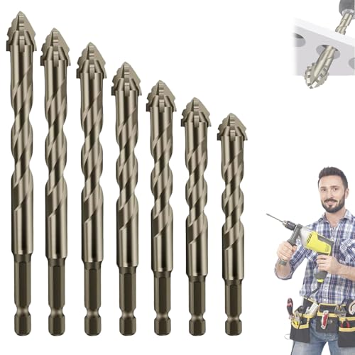 4-schneidiger gezähnter Exzenterbohrer – 2-in-1-Bohrer-Gewindebohrer-Set aus Titankarbid, Sechskantschaft-Bits in mehreren Größen for Metall, Holz, Kunststoff, Mauerwerk(7pcs (3/4/5/6/8/10/12)) von Generic