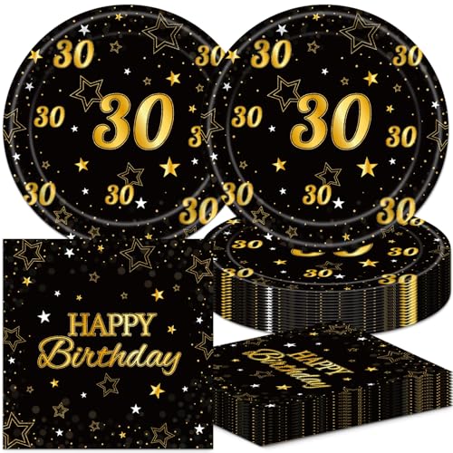 40 Stück 30. Geburtstag Dekorationen für Ihn Cheers to 30 Years Pappteller und Servietten Partyzubehör Schwarz und Gold 30. Geburtstag Dekorationen 40 Stück 30. Geburtstag Dekorationen für Ihn Cheers to 30 Years Pappteller und Servietten Partyzubehör Schwarz und Gold 30. Geburtstag Dekorationen von Generic