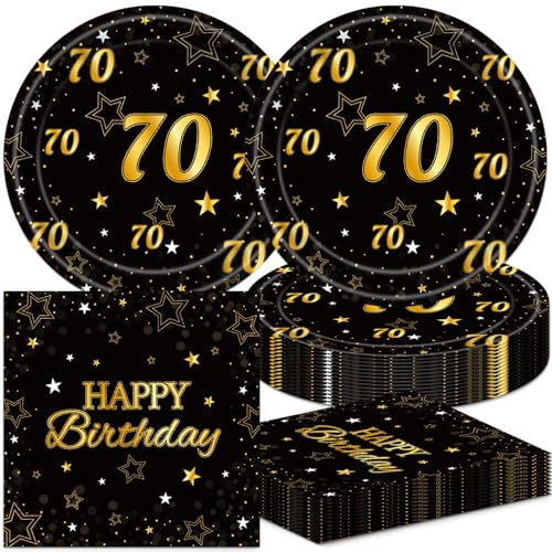 40 Stück 70. Geburtstag Dekorationen Schwarz und Gold Pappteller und Servietten Partyzubehör 70. Geburtstag Dekorationen für Frauen 40 Stück 70. Geburtstag Dekorationen Schwarz und Gold Pappteller und Servietten Partyzubehör 70. Geburtstag Dekorationen für Frauen von Generic