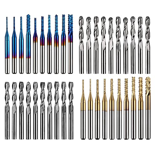 40 Stück CNC-Fräser, CNC-Gravierbits Mit 1/8"-Schaft, Fräser-Set Mit 2-Schneiden Flachfräser & Kugelfräser, Nano-Blau & Titan-beschichtete Bits 40 Stück CNC-Fräser, CNC-Gravierbits Mit 1/8"-Schaft, Fräser-Set Mit 2-Schneiden Flachfräser & Kugelfräser, Nano-Blau & Titan-beschichtete Bits von Generic