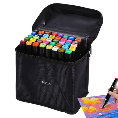40pcs Art Marker Kit-Doppelspitzen-Malvorlagen, Touch-Set | Smooth Alkoholmarkierer für Malerei, Designprojekte und Kunstklassenarbeit verfügt über eine stilvolle Aufbewahrungstasche für Reis von Generic