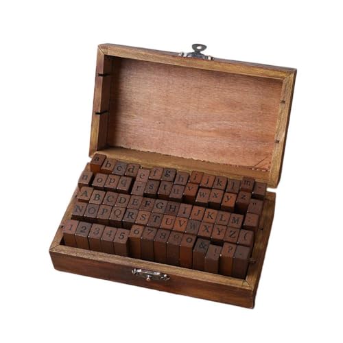 42/70Pcs Vintage Number and Alphabet Letter Wood Rubber Stamps Set with Wooden Letter and Number Box Symbol Stamp Kit Diary von Generic