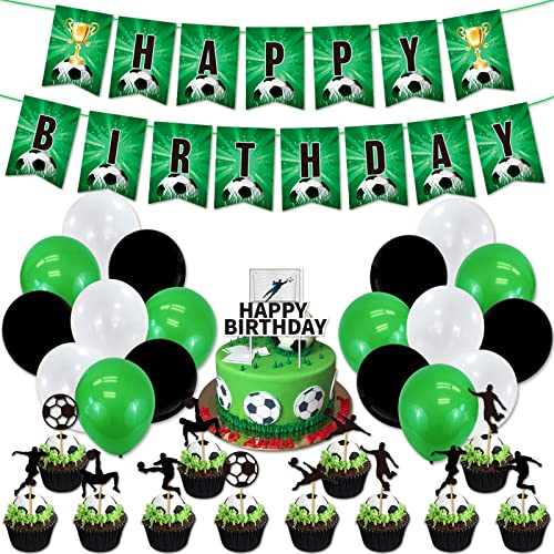 44pcs Fußball Geburtstagsfeier Dekoration für Jungen, Sport Thema Geburtstagsparty liefert Fußball Banner Cupcake Topper Ballons Party Zubehör Set für Kinder von NOASR