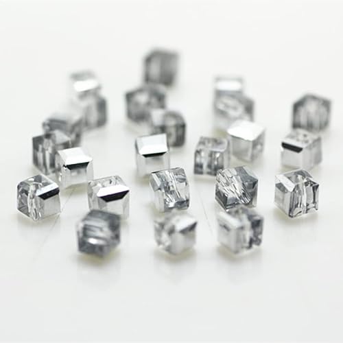 480 Stück würfelförmige 4 mm Glasperlen für Schmuckherstellung, facettierte quadratische Form, Kristall-Abstandshalter, Sortimente für Armband, Halskette, DIY lose Perlen (halbes Silber) von Generic