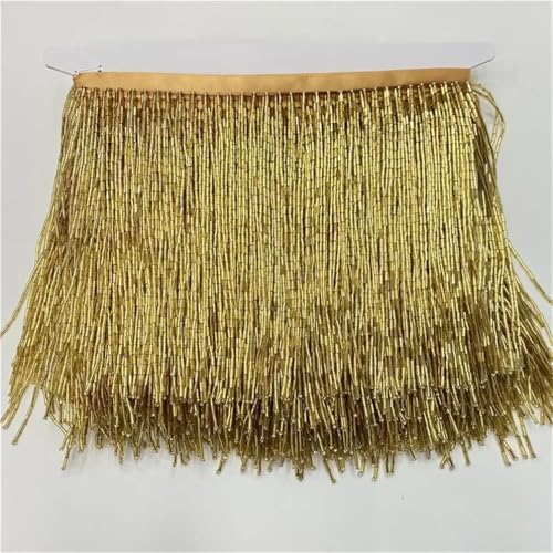 5,5 Yards 15 cm Perlenquaste Fransen Spitze handgefertigt Borte für Kostüme Kleid Handwerk Nähen Gold 4,5 m von Generic