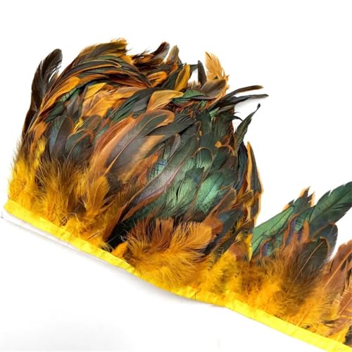 5–10 Meter natürliche Hühner-Hahnschwanz-Federn, Besätze, Fransen, Hochzeit, Party, Kleid, Dekoration, Zubehör, 13–18 cm, goldgelbe Federn, 10 m von Generic