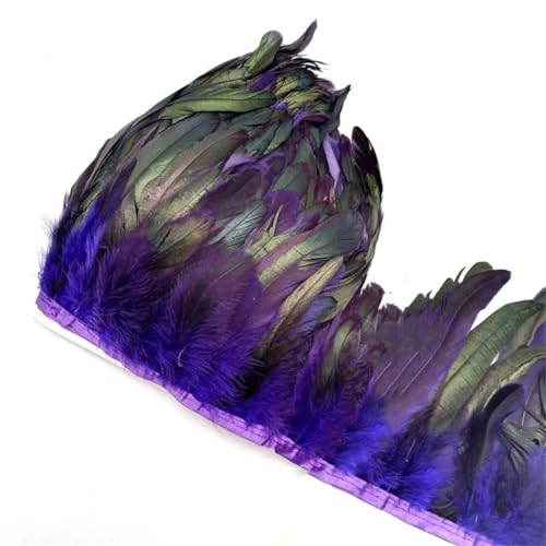 5–10 Meter natürliche Hühner-Hahnschwanz-Federn, Besätze, Fransen, Hochzeit, Party, Kleid, Dekoration, Zubehör, 13–18 cm, violette Federn, 10 m von Generic