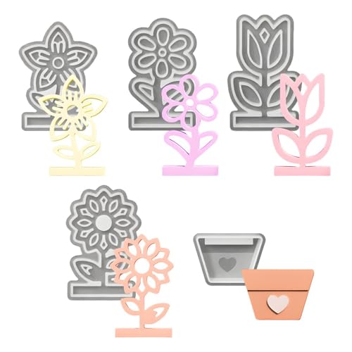 5 Stück Kerzen Formen Silikon, Blumen und Blumentöpfe Silikonformen Gießformen Frühling Kerzen, 3D Tulpe Kerzenformen, Kerzen Selber Machen Formen Silikon Set, zum Gießen Blumen (5) von Generic