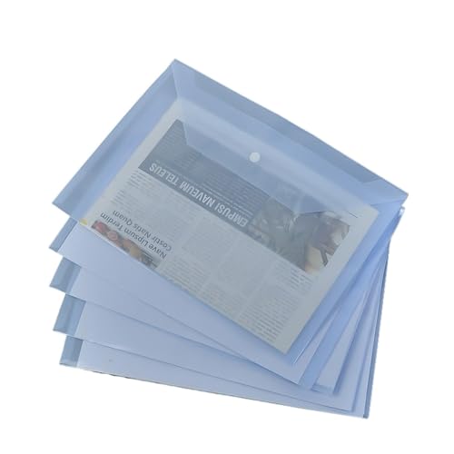 5 Stück PP-Kunststoffumschläge, durchsichtige, wiederverwendbare Kunststoffumschläge, wasserdichte Mappe mit Knopf, A4-Format, for Schul- und Bürobedarf(Blue) von Generic
