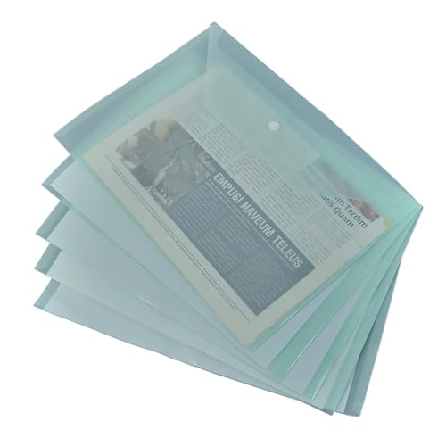 5 Stück PP-Kunststoffumschläge, durchsichtige, wiederverwendbare Kunststoffumschläge, wasserdichte Mappe mit Knopf, A4-Format, for Schul- und Bürobedarf(Green) von Generic