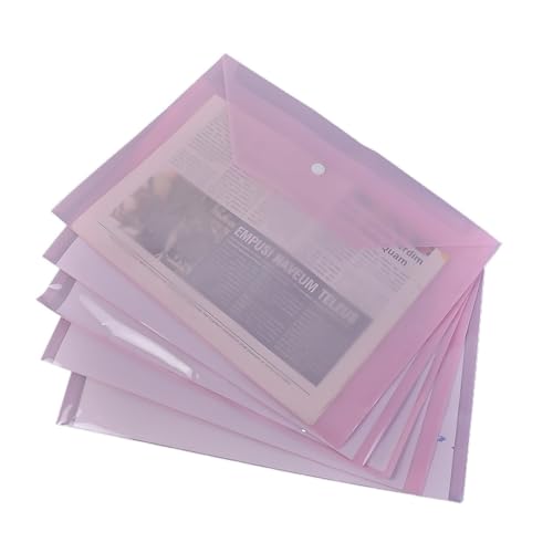 5 Stück PP-Kunststoffumschläge, durchsichtige, wiederverwendbare Kunststoffumschläge, wasserdichte Mappe mit Knopf, A4-Format, for Schul- und Bürobedarf(Pink) von Generic