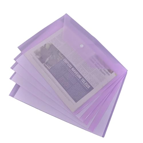 5 Stück PP-Kunststoffumschläge, durchsichtige, wiederverwendbare Kunststoffumschläge, wasserdichte Mappe mit Knopf, A4-Format, for Schul- und Bürobedarf(Purple) von Generic