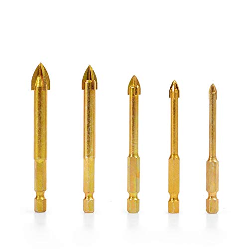 5-Teiliges Fliesenbohrer-Set Kreuz-Sechskant für Glas Keramik Beton Marmor Granit Lochöffner Legierung Dreieck Multifunktionaler Ultimativer Bohrer Praktisch (Sechseckig) von Generic