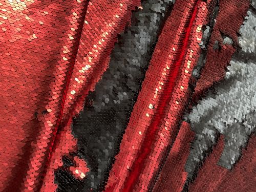 5 mm Meerjungfrau-Wende-Pailletten-Stoff, zweifarbig, Heimdekoration, Vorhänge, Kissenmaterial – 130 cm breit (Rot und Schwarz (1 Meter) von Generic