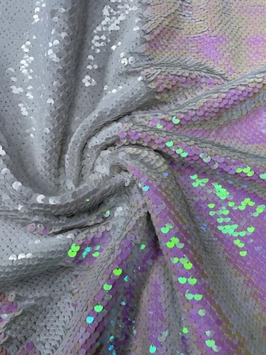 5 mm Meerjungfrau-Wende-Pailletten-Stoff, zweifarbig, Heimdekoration, Vorhänge, Kissenmaterial – 130 cm breit (schillerndes Pink (1 Meter) von Generic