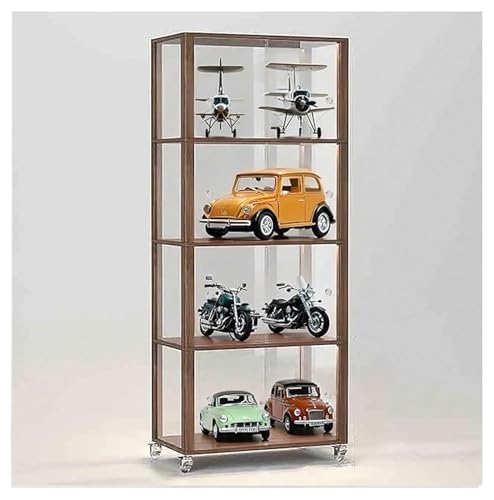 5-stöckiger Massivholz-Vitrinenschrank mit Acryltüren und Rädern, Vitrinenvitrine, Curio-Vitrine, Vitrinenschrank für Sammlerstücke für das Wohnzimmer,Braun,129cm/51in von Generic