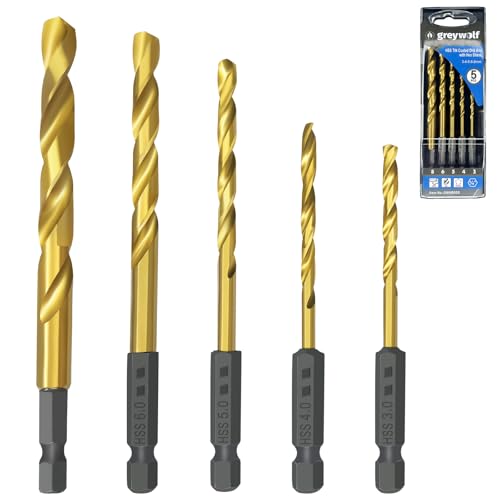 5-teiliges Titan-Spiralbohrer-Set (HSS), 135°-Split-Point, langlebige Beschichtung, 3/4/5/6/8 mm Präzisionsbohrer-Set für Metall, Holz, Kunststoff, Heimwerkeranwendungen von Generic