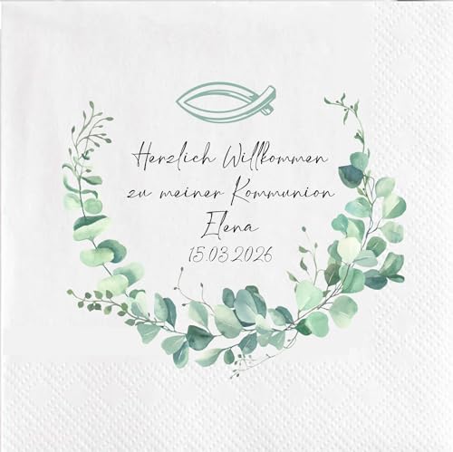 50 Personalisierte Servietten, Fisch um Eukalyptus für Kommunion, Konfirmation. Geeignet für Jungen und Mädchen. Papierservietten, 33x33cm 50 Personalisierte Servietten, Fisch um Eukalyptus für Kommunion, Konfirmation. Geeignet für Jungen und Mädchen. Papierservietten, 33x33cm von Generic