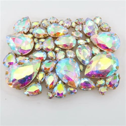 Generic 50 Stück/Beutel, goldfarbene Glaskristallgrößen, Wassertropfenform, zum Aufnähen, A2, Kristall, AB Generic 50 Stück/Beutel, goldfarbene Glaskristallgrößen, Wassertropfenform, zum Aufnähen, A2, Kristall, AB von Generic