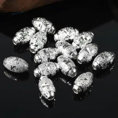50 Stück 5 x 8 mm, 6 x 10 mm, ovale, Hohle Metallperlen in Gold/Silber zur Schmuckherstellung, Silber, 5 x 8 mm von Generic