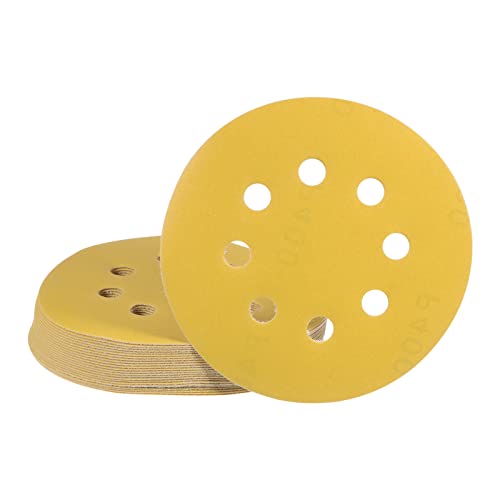 50 Stück d Schleifscheiben 5 Zoll 150er Körnung Klett-Schleifpapier 8 Löcher Aluminiumoxid-Schleifpads für die Metall- und Holzbearbeitung von Automobilen (Körnung 100) von Generic