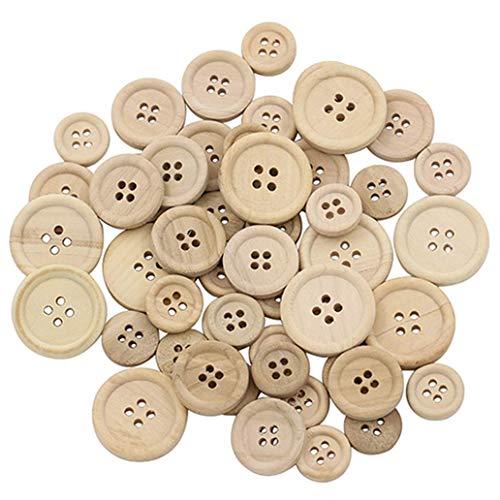 50 Stück gemischte Holzknöpfe natürliche Farbe Runde 4-Loch Nähen Scrapbooking DIY stilvoll und beliebt von Generic