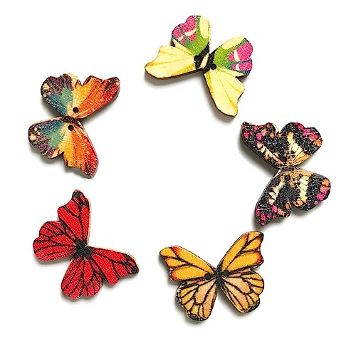 50 Stücke Mischfarbe Schmetterling Holzknöpfe für Handwerk Nähen Scrapbooking DIY Kleidung Dekor Zubehör Hohe Qualität Schön und attraktiv von Generic