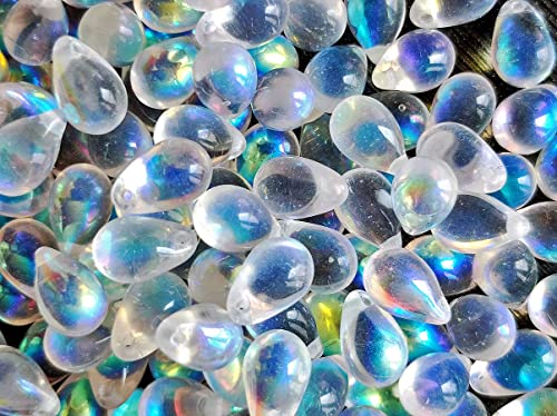 50 pcs Teardrop Perlen 6x9 mm, Kristall AB, Tschechisches Glas von SCARA BEADS GET INSPIRED