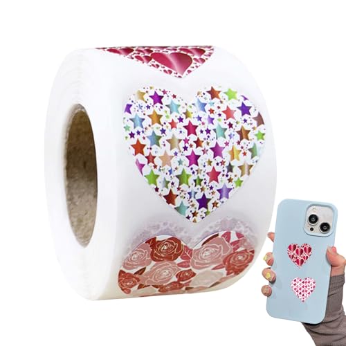500 Stück Herzaufkleber für Kinder - Herzaufkleber mit 500 Stück | Kreative Aufkleber in der Farbe der Liebe kleben selbstklebende Wannen, bunte Herzrollenetiketten, von Generic