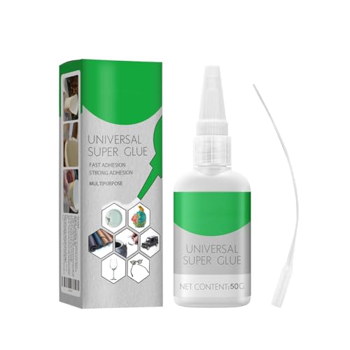 50g Sekundenkleber Extra Stark - Universalkleber Superkleber - Universell Verwendbar Schweißkleber Glue zum Kleben von Plastik, Kunststoff, Glas, Holz, Stein, Metall,Textilkleber uvm. (White, 13x5cm) von Generic