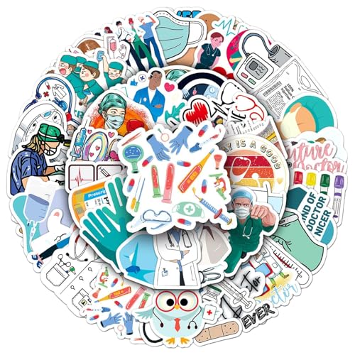 50pcs Doktor Aufkleber | 50pcs Cartoon Doctors Aufkleber Doctors, Starke Heft-Doktor-Aufkleberblätter für Kühlschrank, Gepäck, Computer, Wasserflasche, Snowboard von Generic