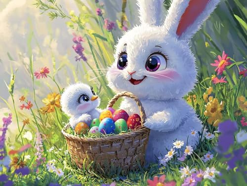 5D DIY Diamond Painting Bilder, Kaninchen Blumenkorb Diamond Painting Kits für Erwachsene Anfänger und Kinder, Mosaikherstellung Strass Full Drill Stickerei, Geschenk für Heimdekoration 25x40cm S-490 von Generic