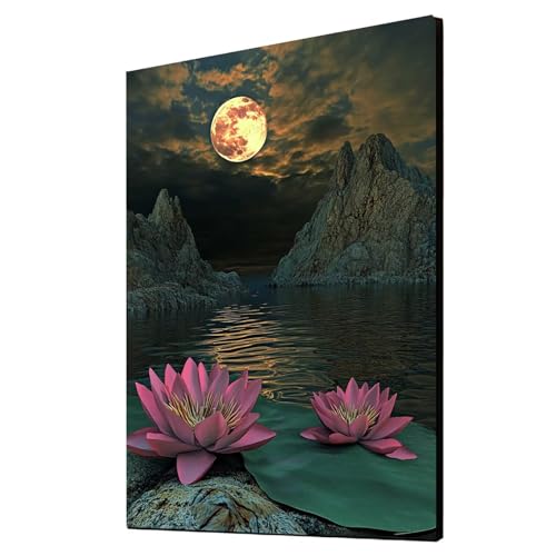 5D Diamond Painting Blume Vollbohrer Diamant Malen Nach Zahlen Mond mit Diamond Painting Zubehör Set, Diamant Cross Stitch Stickerei Bastelset Erwachsene für Deko Wohnzimmer 35x50cm 1ZSH- 15613 von Generic