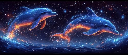 5D Diamond Painting Erwachsene Kinder, Diamond Painting Bilder Delphin Tier Malerei Zubehor, DIY Groß Full Drill Crystal Art Basteln, für Wohnzimmer Schlafzimmer Wanddeko 70X140 cm Model-444 von Generic