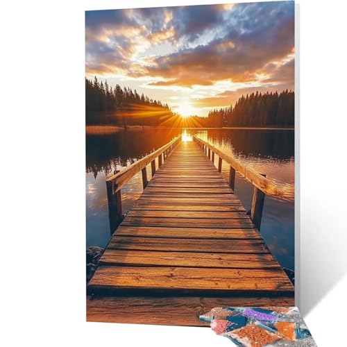 5D Diamond Painting Holzbrücke mit Diamond Painting Zubehör Set, Diamant Malen Nach Zahlen Landschaft, Diamant Cross Stitch Stickerei Bastelset Erwachsene für Deko Wohnzimmer 50x70 cm model/-8315 von Generic