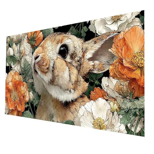 5D Diamond Painting Kaninchen mit Diamond Painting Zubehör Set 60x30CM, Diamant Malen Nach Zahlen Blume, Diamant Cross Stitch Stickerei Bastelset Erwachsene für Deko Wohnzimmer Geschenke model-4321 von Generic