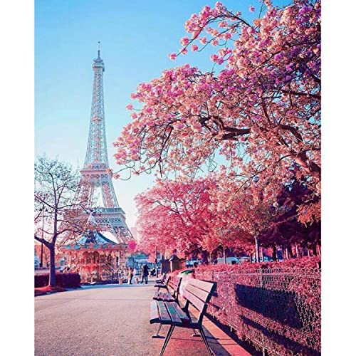 5D Diamond Painting Eiffelturm Kits für Erwachsene Kinder, Full Drill Round Number Crystal Strass Art Craft DIY Painting Kits, für Eltern Kind Interaktion Wanddekoration Zuhause 30x40cm von Generic
