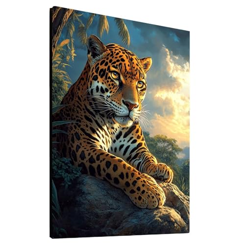 5D Diamond Painting Leopard mit Diamond Painting Zubehör Set, Diamant Malen Nach Zahlen Tier, Diamant Cross Stitch Stickerei Bastelset Erwachsene für Deko Wohnzimmer und Geschenke 70x95 cm model-13777 von Generic