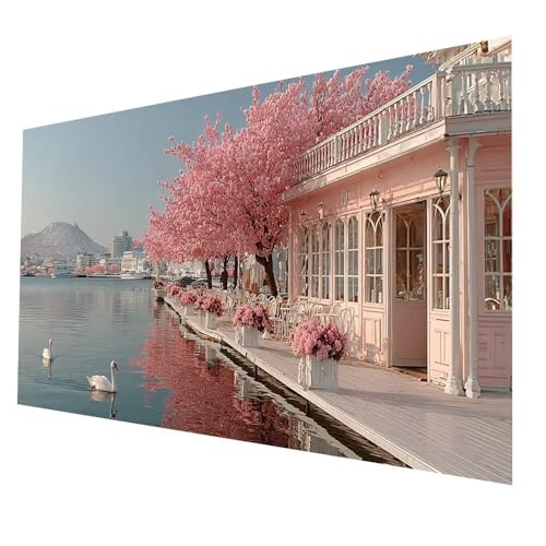 5D Diamond Painting Schwan mit Diamond Painting Zubehör Set 60x30 CM, Diamant Malen Nach Zahlen Stadt, Diamant Cross Stitch Stickerei Bastelset Erwachsene für Deko Wohnzimmer und Geschenke model-7499 von Generic